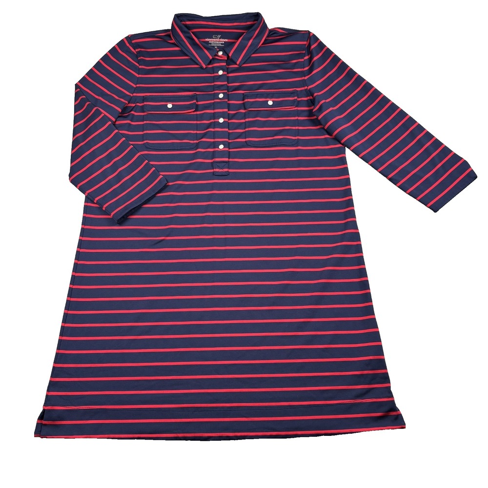 Vineyard Vines Shirt Dress Womens XL Blue Stripe Performance UPF 50+ Long Sleeve